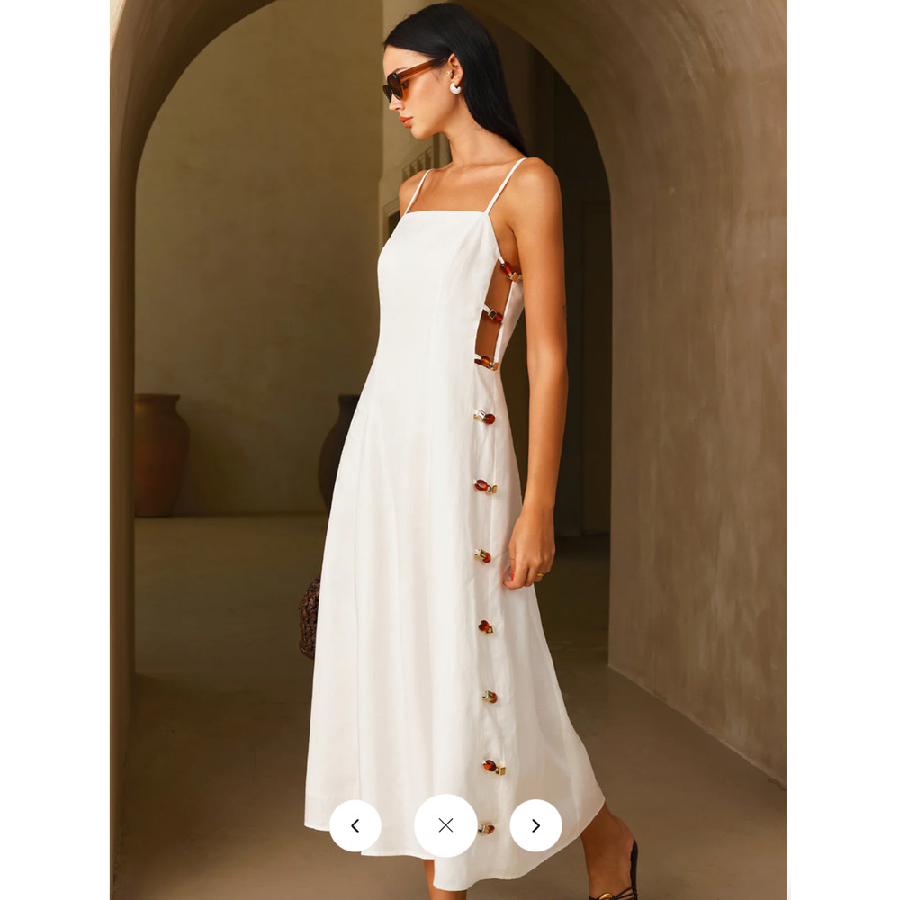 NWT Commense Linen-Blend Amber Detail Cami Midi Dress S - Picture 3 of 7